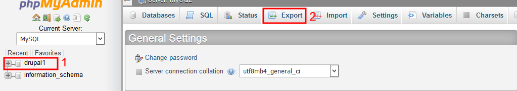 Export site database