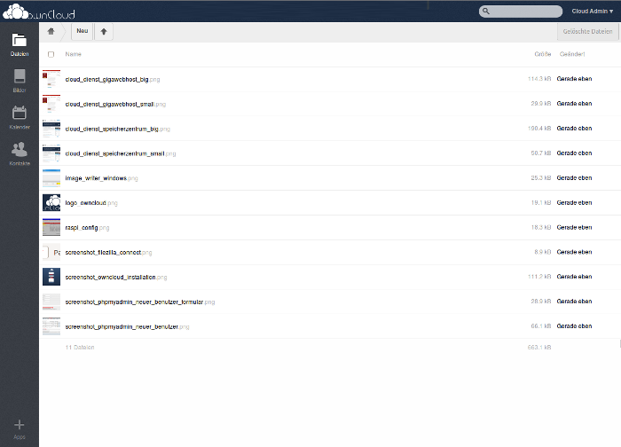 Screenshot of the web interface Owncloud