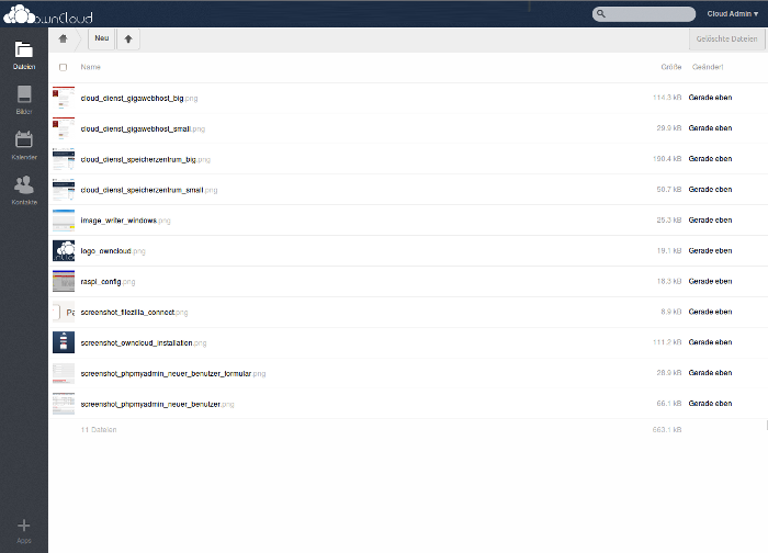 Screenshot vom Webinterface Owncloud